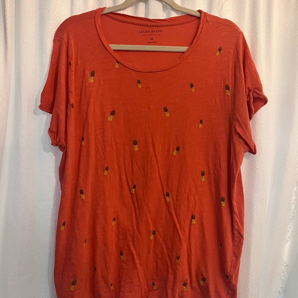 Lucky Brand Women's Orange Pineapple Tee
